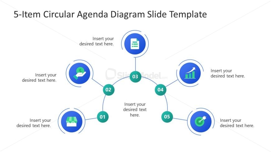 5-Item Circular Agenda Diagram PPT Slide