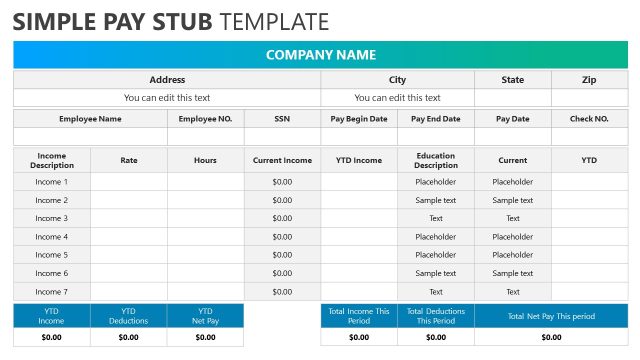 Simple Pay Stub Slide Template for PowerPoint