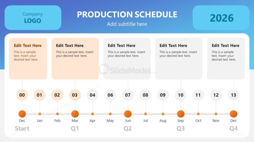 PPT Production Schedule Presentation Slide with One Year Timeline