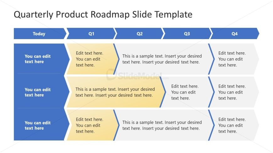 Table Layout Quarterly Product Roadmap Slide Template