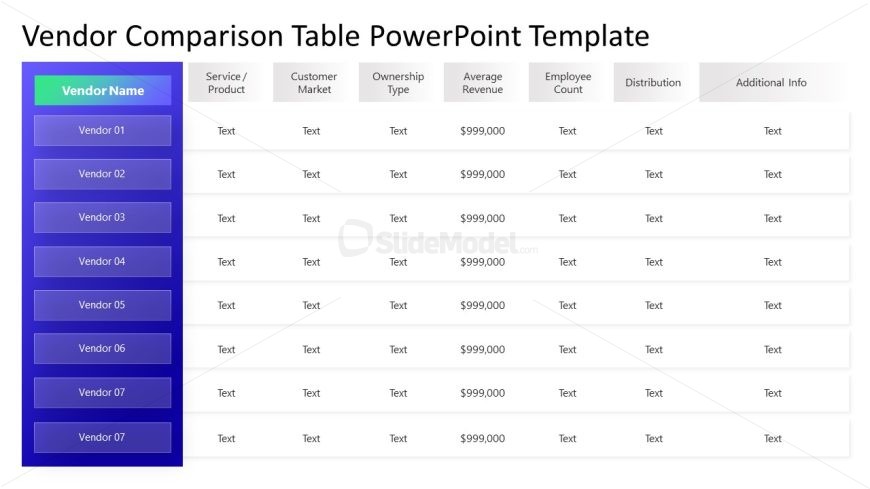 White Background Slide - Vendor Comparison Matrix PowerPoint Template for Presentation