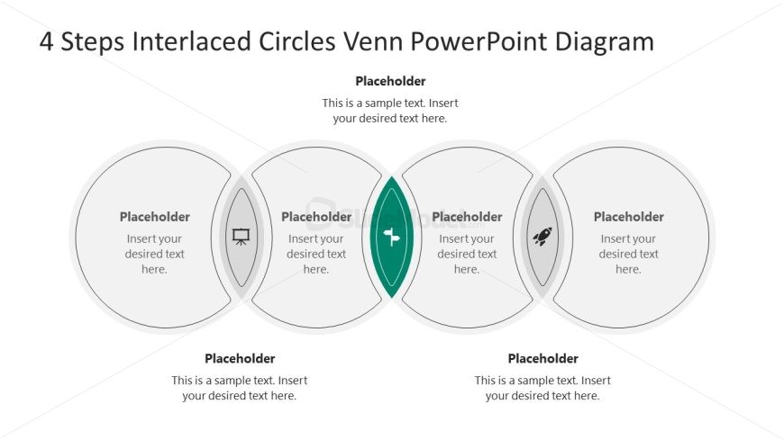 Editable 4 Steps Interlaced Circles Venn Diagram PowerPoint Template