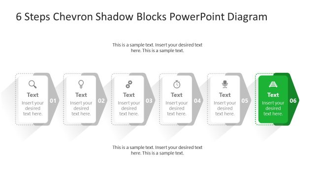 6 Steps Chevron Shadow Blocks Diagram PowerPoint Presentation Template