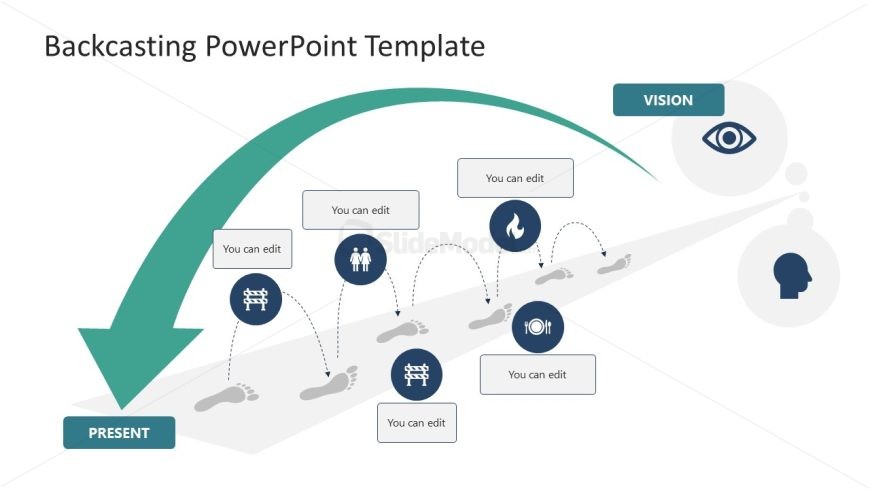 Slide with Infographic Icons for Backcasting PPT Template