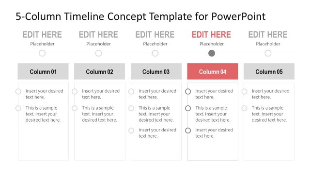 Editable Column 4 Spotlight Slide – PowerPoint Timeline Template