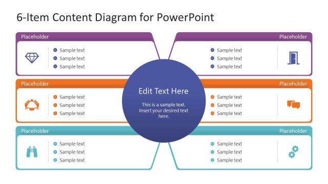 Editable 6-Item Content Diagram Template for PowerPoint
