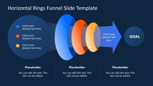 3-Step Horizontal Rings Funnel PPT Presentation Template -Dark Background Slide
