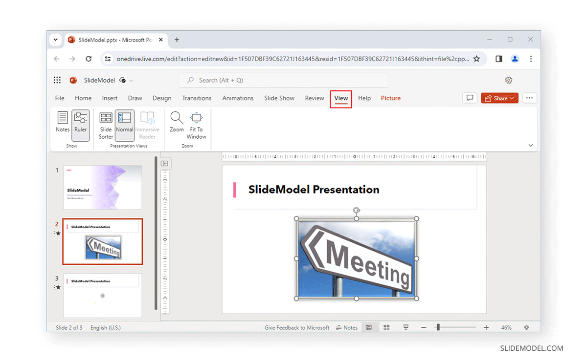 View tab in PowerPoint Online