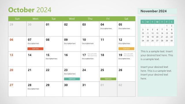 2024 Calendar PowerPoint Slide for October