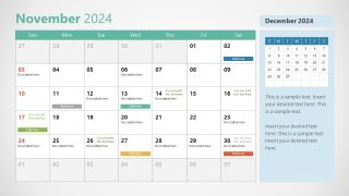 Calendar 2024 Template Slide for November