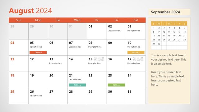 Month of August Slide – Calendar Template