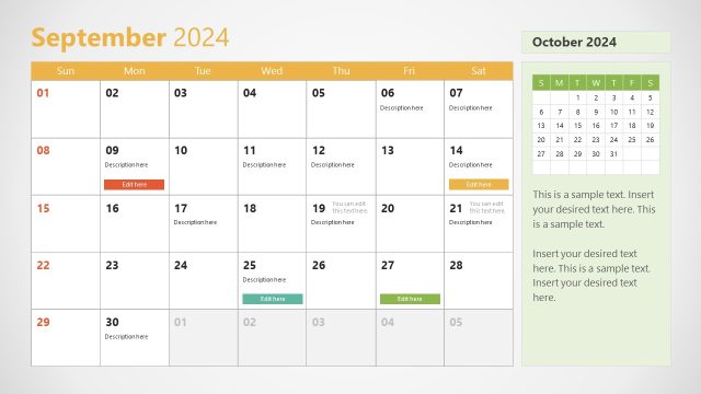 2024 Calendar PowerPoint Template September Slide