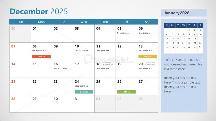 Customizable 2025 Calendar PPT Template 