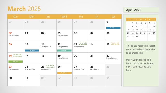 Slide for March – 2025 Calendar
