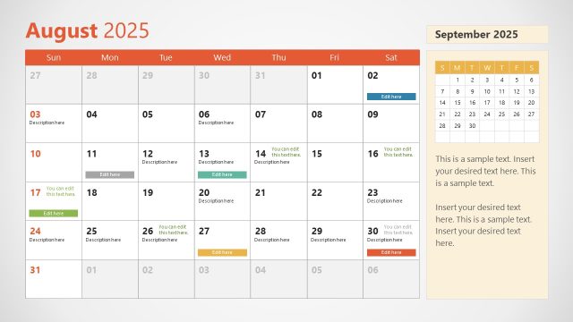 Slide for the Month of August – Calendar 2025