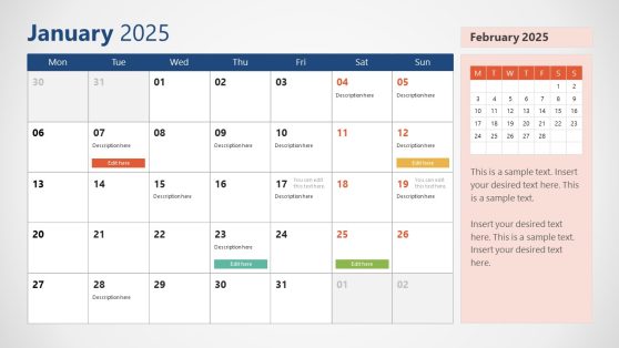 2025 Calendar Slide for January