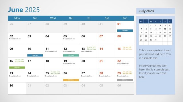 Slide for the Month June 2025 Calendar