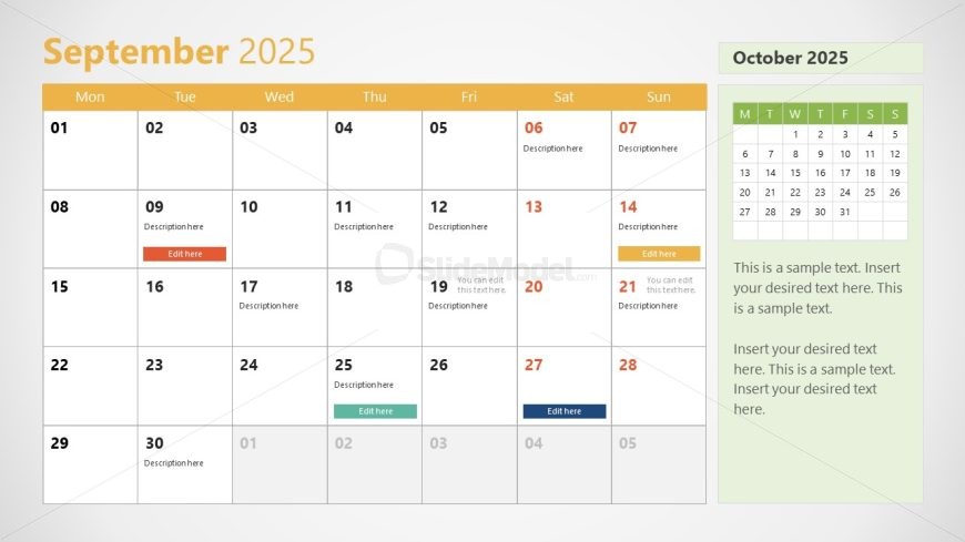 2025 Calendar Template for PowerPoint 