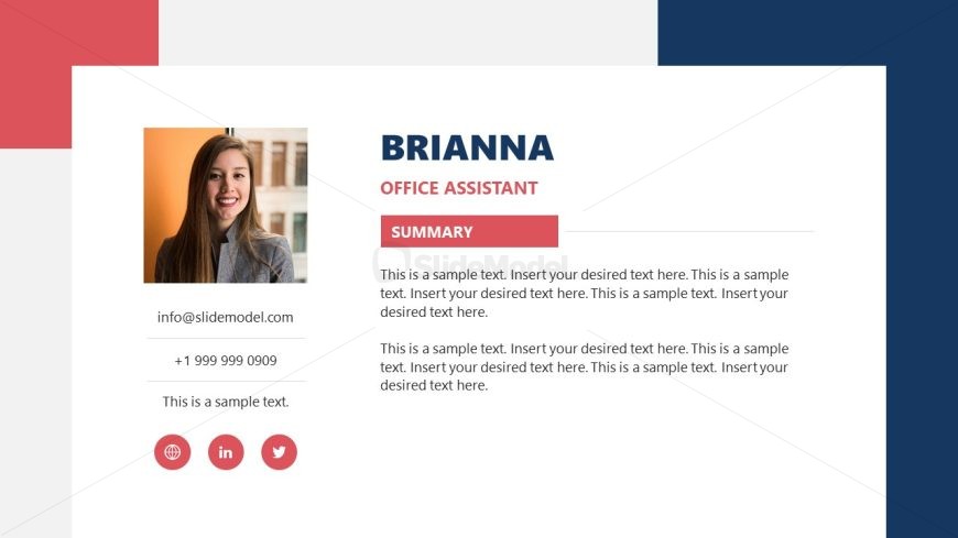 Editable Office Assistant Resume Presentation Template