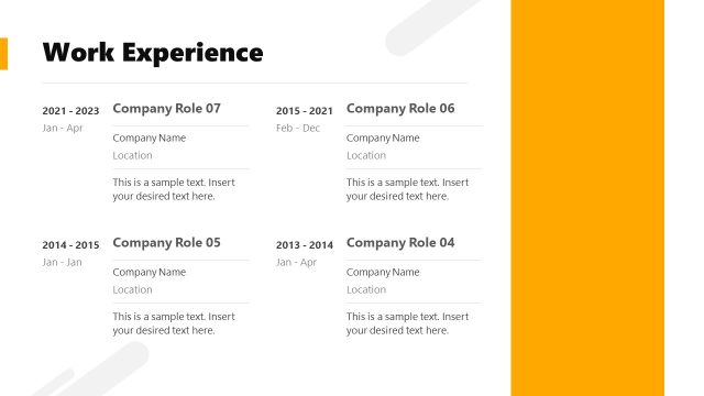 Work Experience Slide – Chronological Resume PPT Template