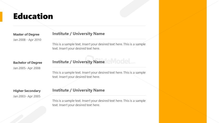 Presentation Template for Chronological Resume