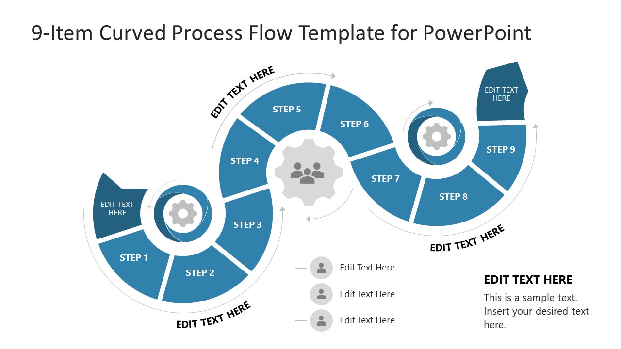 PPT Curved Process Flow 9-Item Diagram