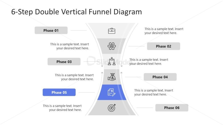 Editable 6-Step Vertical Double Funnel Presentation Slide