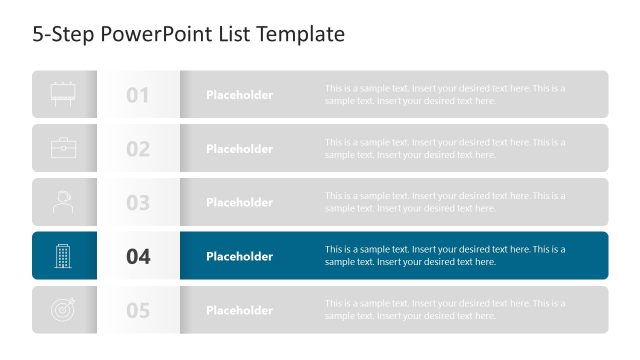 Item Four Editable Slide Template – List PresentationTemplate