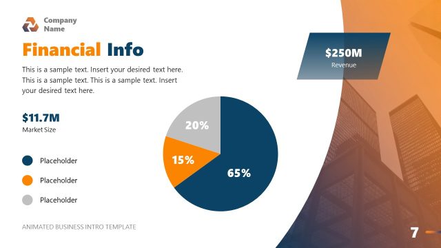 Financial Info PPT Slide with Pie Chart