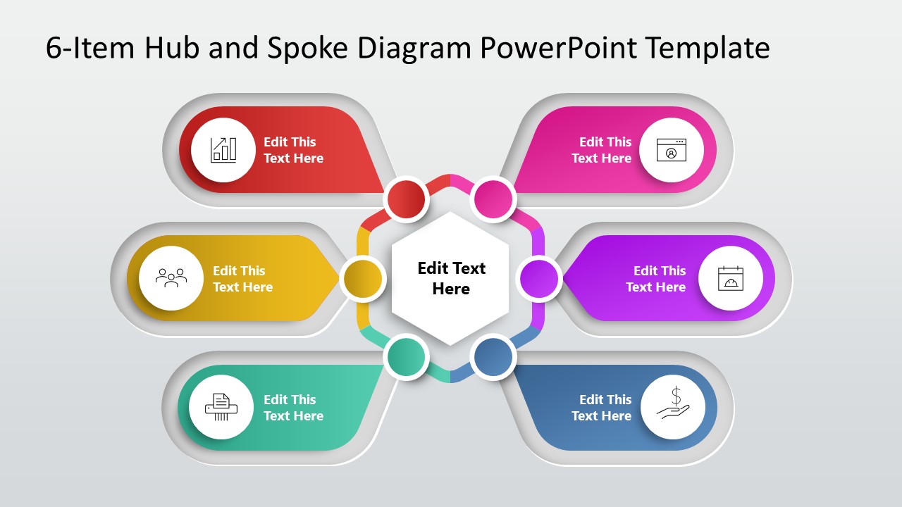 6Item Hub & Spoke Diagram PowerPoint Template