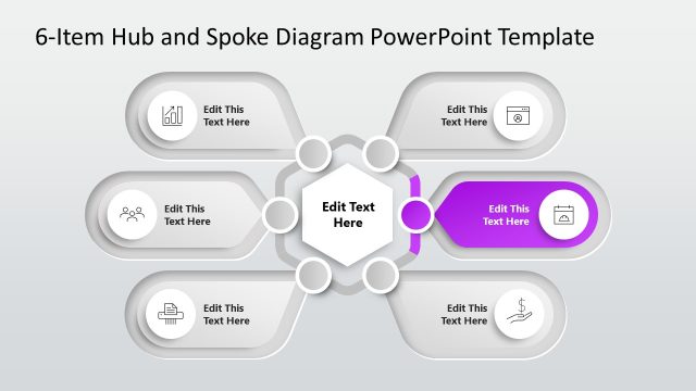 6-Item Hub & Spoke Diagram Template Slide