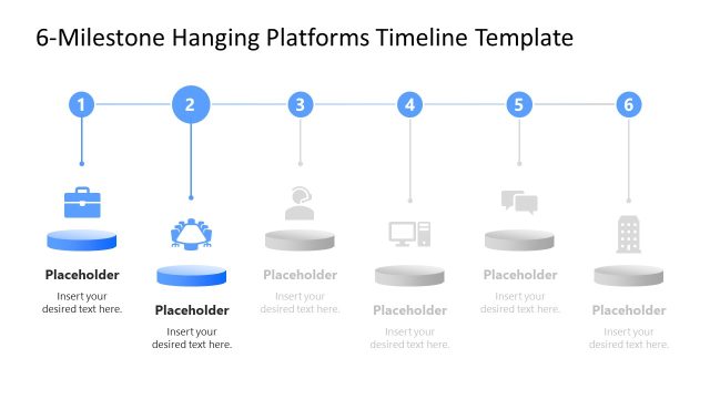 6-Milestone Hanging Platforms Timeline Template for PowerPoint