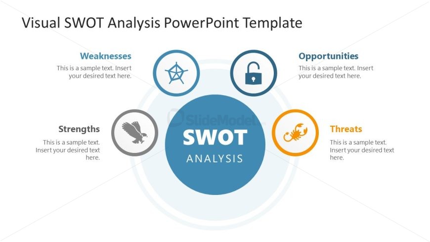 PPT SWOT Analysis Slide Template with Text Boxes