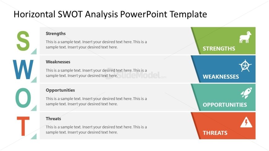 Horizontal SWOT Template for PowerPoint