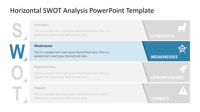 Customizable Horizontal SWOT PPT Slide