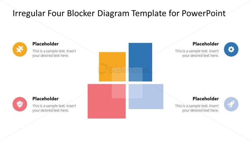 Customizable Irregular Four Blocker Diagram PPT Template 