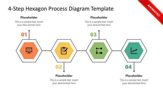 Editable 4-Step Hexagon Process Diagram Slide