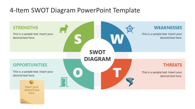 Editable 4-Item SWOT Diagram PPT Template