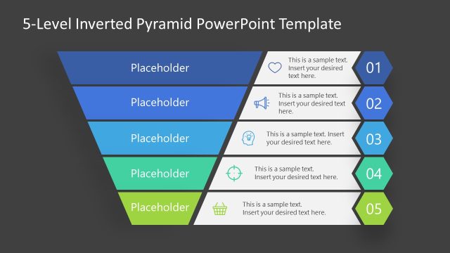 5-Levels Inverted Pyramid Diagram Slide with Black Background