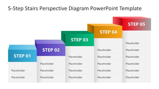 5-Step Perspective Staircase Process Diagram Slide