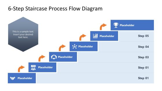 6-Step Staircase Process Flow Diagram PowerPoint Template