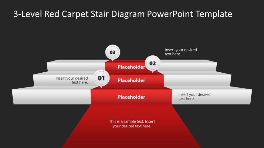 3-Level Red Carpet Stair Diagram Presentation Template