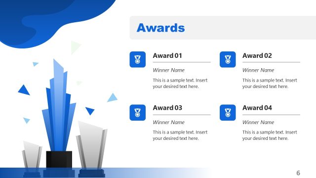 Awards Received List with Icons PPT Slide
