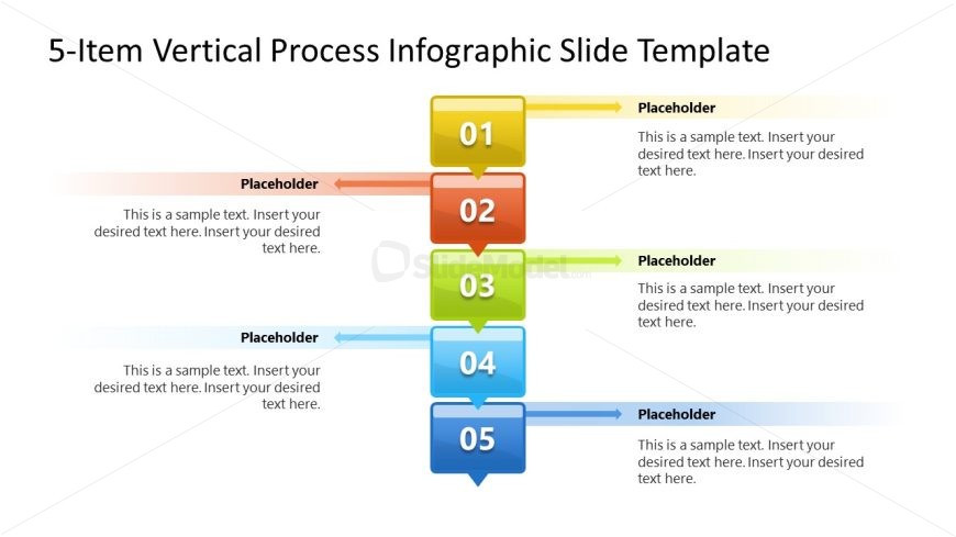 5-Item Vertical Connected Process Diagram Template Slide