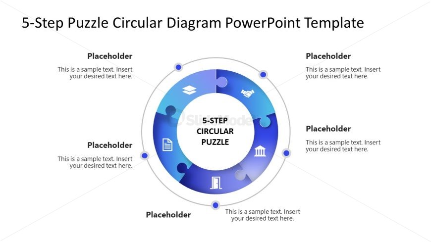 Editable 5-Step Circular Puzzle Diagram PowerPoint Slide