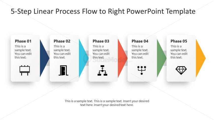 Editable 5-Step Linear Process Flow to Right PowerPoint Slide