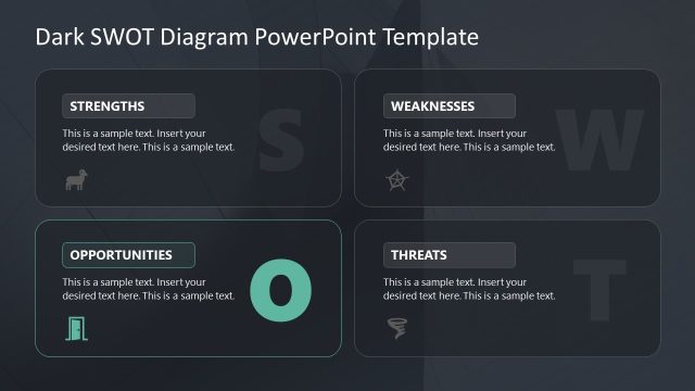 Editable Dark SWOT Analysis PPT Template