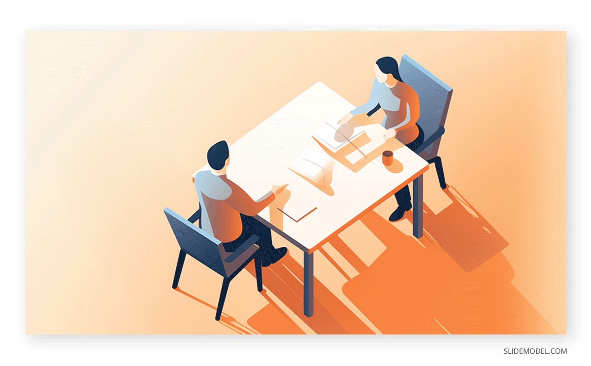 Orange background gradient 1:1 Meeting illustration generated with Midjourney