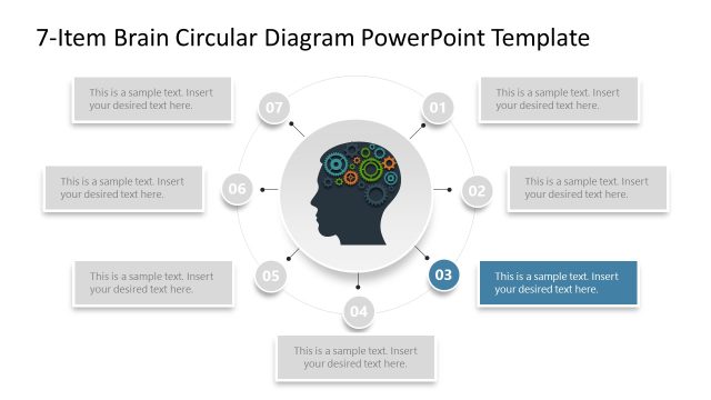 7-Item Brain Circular Diagram Slide with Spotlight Effect