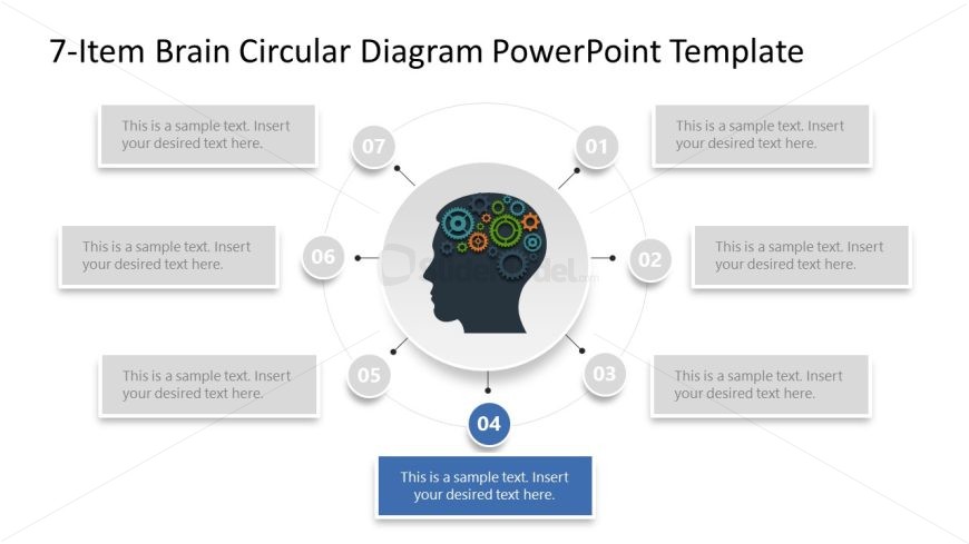 Editable 7-Item Brain Circular Diagram Slide